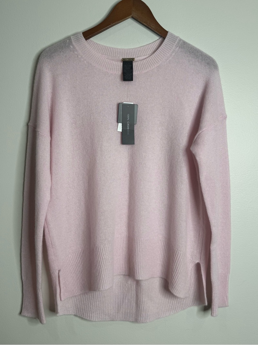 NWT Magaschoni 100% Cashmere Light Pink Relaxed Crewneck Pullover Sweater Large